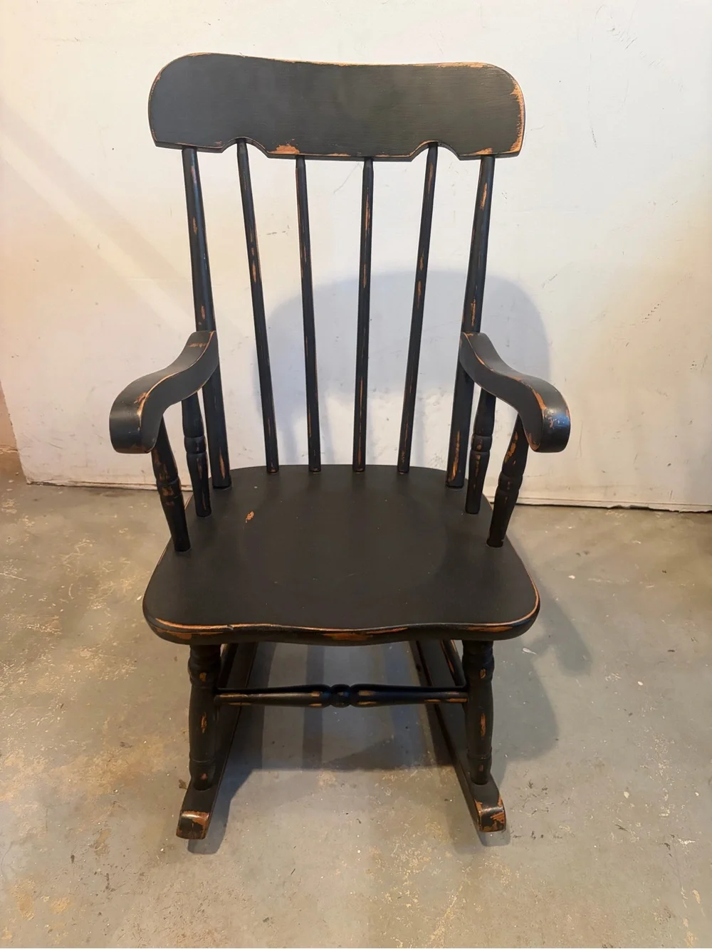 Classic children’s Black Distressed Wooden Rocking Chair - Unbranded